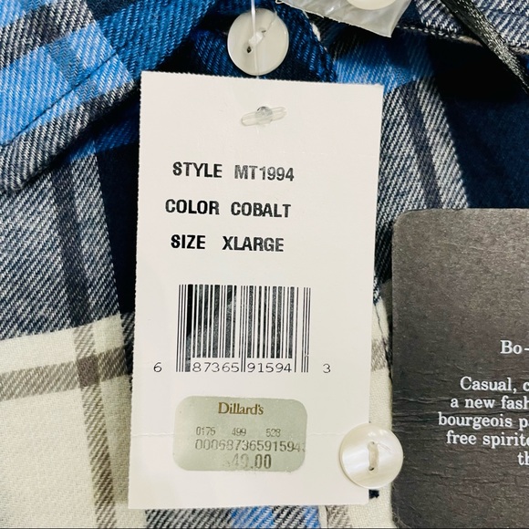 Bobeau Cobalt Plaid Flannel Long Sleeve Shirt with Chiffon - Picture 7 of 8